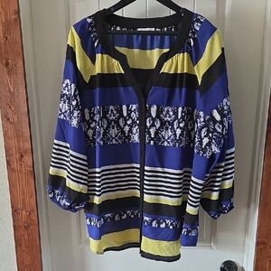 Calvin Klein Blue and Yellow Striped Blouse
